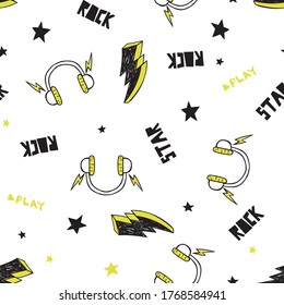 cute rock music sketch pattern design as vector