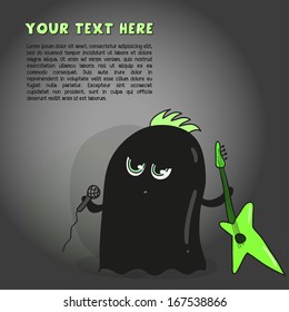 Cute rocker alien with green guitar