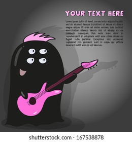 Cute rocker alien with pink guitar