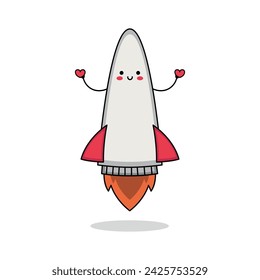 Cute rocket cartoon character spreading love doodle