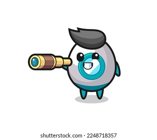 cute rocket character is holding an old telescope , cute style design for t shirt, sticker, logo element