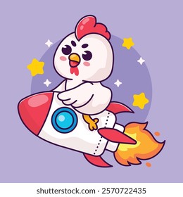 Cute Rocket Chicken Mascot Adorable Cartoon Character