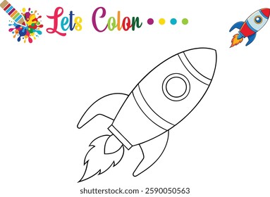 Cute Rocket Coloring Page for Kids Printable Activity for Preschool Learning