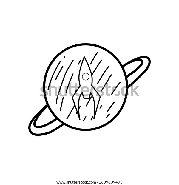 Cute rocket drawing in doodle style.\
Illustration on the theme of space exploration, the study of\
planets, the search for other\
galaxies.