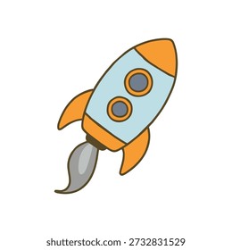 Cute Rocket Flat Icon Isolated on White Background Smiling Space Illustration for Startup Education and Science Design