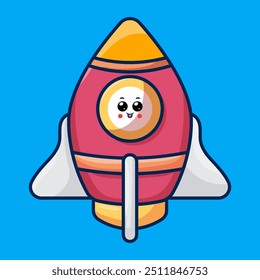 Cute Rocket icon Illustration. Science Spaceship