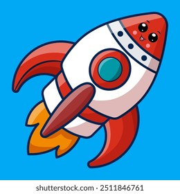 Ilustración linda del icono del cohete. Nave espacial Ciencia