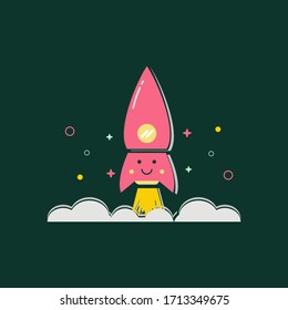Die Rakete fliegt zum Himmel. Illustration flaches Design. Gut für Ikone und alle Zwecke von Design-Projekten. 