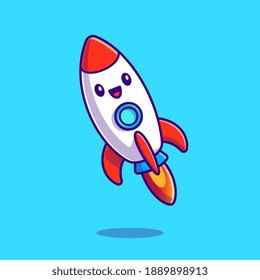 Cute Rocket Launching Cartoon Vector Icon Illustration. Air Transportation Icon Concept Isolated Premium Vector. Flat Cartoon Style