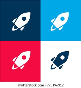 Cute rocket launching four color material and minimal icon logo set in red and blue