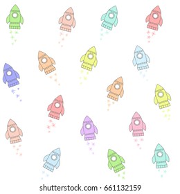 Cute rocket pattern. Bright pastel space cosmos vector background. Doodle illustration.