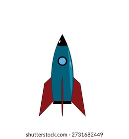 Nettes Raketenschiff einzeln auf weißem Hintergrund. Einfache, flache Vektorgrafik für Kindererziehung, Weltraumwissenschaft, Astronomieprojekte, Plakate, Aufkleber, Lernmaterialien und Designelemente.