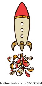  Cute rocket. Vector illustration of cute rocket with doodle fire