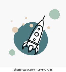 Cute rocket vector illustration. Three colour icon for Branding, Website, Presentation, Logo, Picture books