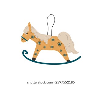 A cute rocking horse ornament with winter patterns.