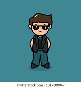 Cute rockstar band metal mascot logo design illustration