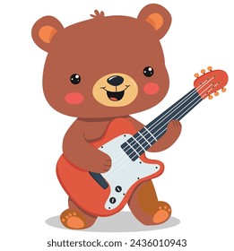 Lindo oso rockstar tocando guitarra, vector de ilustración