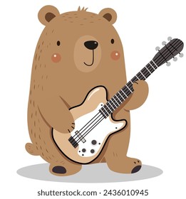 Lindo oso rockstar tocando guitarra, vector de ilustración