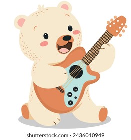 Cute rockstar bear playing guitar ,ilustration vector