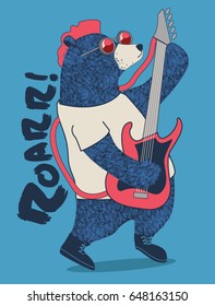 Cute Rockstar Bear Playing Guitar