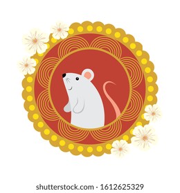 cute rodent rat with frame circular chinese vector illustration design
