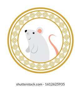 cute rodent rat with frame circular chinese vector illustration design