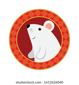 cute rodent rat with frame circular chinese vector illustration design