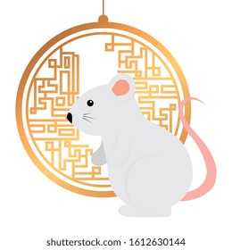 cute rodent rat with frame circular chinese vector illustration design