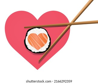 Cute roll, heart shaped sushi. Vector illustration.