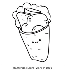 cute roll illustration. funny character, street food. shawarma