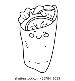 cute roll illustration. funny character, street food. shawarma