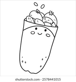 cute roll illustration. funny character, street food. shawarma