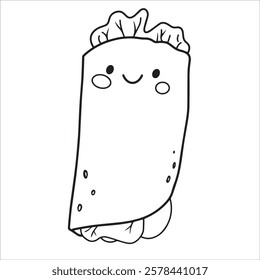 cute roll illustration. funny character, street food. shawarma