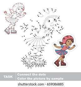 Cute Roller Girl. Dot to dot educational game for kids.