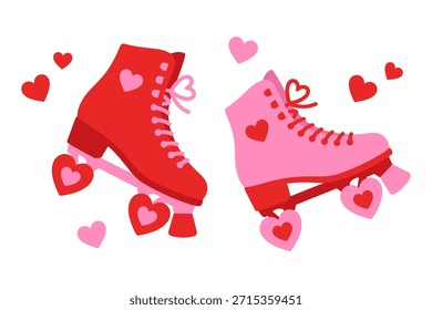 Cute roller skates for couples with hearts, perfect for valentine's day activity.