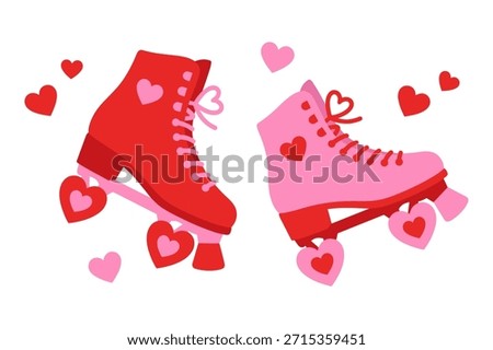Cute roller skates for couples with hearts, perfect for valentine's day activity.
