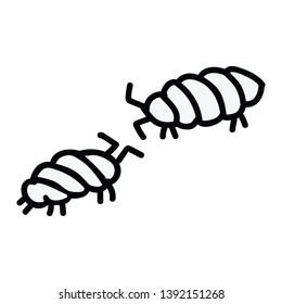 Cute rollie poly lineart cartoon vector illustration motif set. Hand drawn garden woodlice blog icons. Monochrome isopod graphics. Creepy crawlie web buttons.