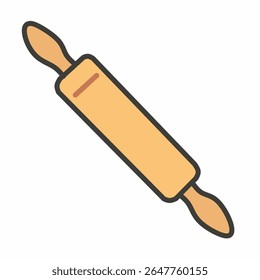 Ícone bonito de rolo de pino em estilo plano desenhado à mão. Perfeito para gráficos de cozimento, ilustrações de receitas, ícones de cozinha ou visuais com temas de pastelaria.