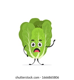 Cute Romaine Character Cartoon Mascot Vegetable Healthy Food Concept Isolated Vector Illustration