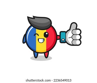 cute romania flag badge with social media thumbs up symbol , cute style design for t shirt, sticker, logo element