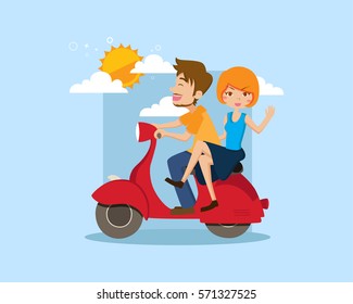 Cute Romantic Afternoon Scooter Ride Illustration, Suitable for Invitation, Web Banner, Social Media, and Other Valentine Related Occasion