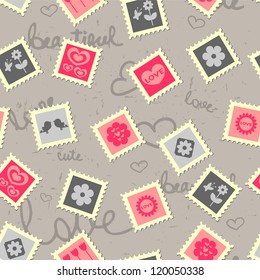 Cute romantic background with stamps