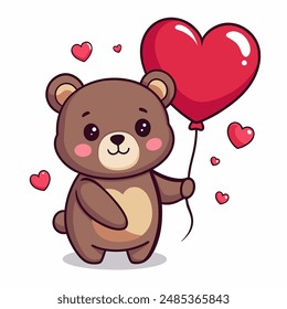 A cute romantic bear with ballon heart illustration