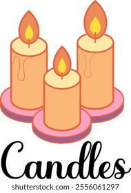 Cute Romantic Candles vector cartoon illustration for  Valentine's Day