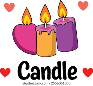 Cute Romantic Candles vector cartoon illustration for  Valentine's Day