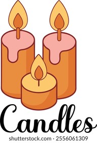 Cute Romantic Candles vector cartoon illustration for  Valentine's Day