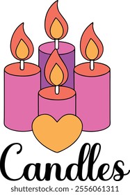 Cute Romantic Candles vector cartoon illustration for  Valentine's Day