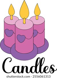 Cute Romantic Candles vector cartoon illustration for  Valentine's Day