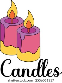 Cute Romantic Candles vector cartoon illustration for  Valentine's Day