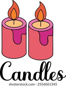 Cute Romantic Candles vector cartoon illustration for  Valentine's Day